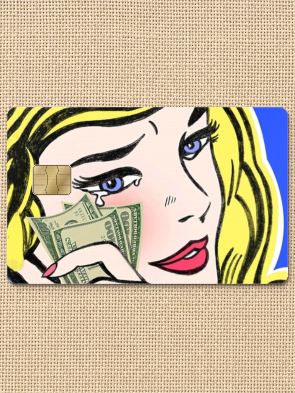 Crying Girl Money Credit Card Skin Sticker Funny Pop Art Debit Card Cover Retro